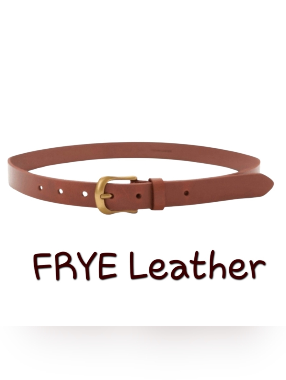 NWT FRYE Leather Belt Women's fit S / M up to L / XL. Cognac.​ Brass buckle.